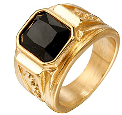 HIJONES Herrenring Mit Stein Vergoldet Edelstahl Drachen Edelstein Statement Ehering Schwarzer Achat Größe 57