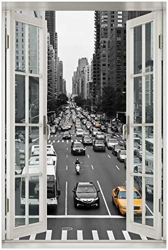 Wallario Poster - New York Yellow Taxi I in Premiumqualität, Größe: 61 x 91,5 cm mit Fenster-Illusion (Maxiposter)