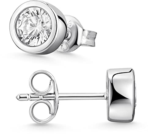 Zirkonia Ohrstecker Silber 925 weiß - Damen Ohrringe rund rhodiniert SO-378 | Stecker aus Sterlingsilber mit funkelndem Stein von MATERIA by Matthias Wagner
