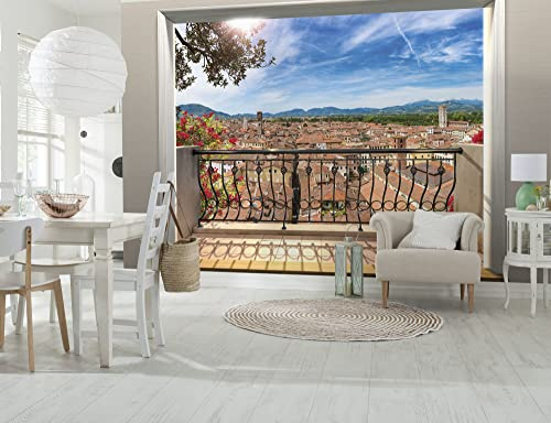 Komar Vlies Fototapete - Balcony - Größe 368 x 248 cm, 4 Teile inklusive Kleister - Tapete, Wohnzimmer, Schlafzimmer