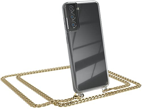 EAZY CASE Handykette kompatibel mit Samsung Galaxy S21 5G Handyhülle mit Metal Umhängeband und Ersatz Kordel schwarz, Handykordel mit Schutzhülle, Stylische Kette, Metal - Gold