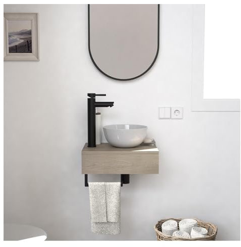 MOB-IN Lave-Mains Plan épais Porte-Serviettes Dessous + Vasque + Miroir Soho