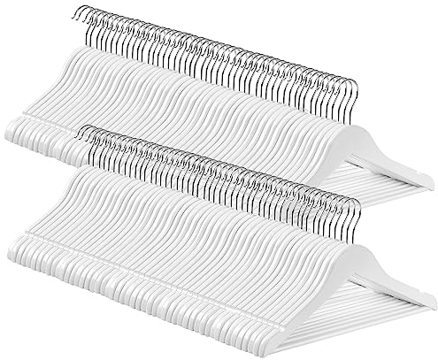 SONGMICS Kinderkleiderbügel, 100er Set Kleiderbügel Kinder, 35 cm Lange Bügel aus Holz, Massivholz, mit rutschfestem Hosensteg und Einkerbungen, Haken um 360° drehbar, weiß CRW06W-100