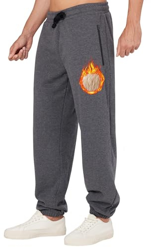 ineepor Jogginghose Herren Baumwolle Thermo Dicke Breite Jogginghosen Baggy Warme Sherpa Gefütterte Weit Gym Sporthosen Winter Track Pants mit reißverschluss Taschen