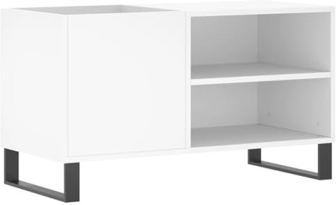 vidaXL Engineered Wood Record Cabinet Storage Sideboard - White - Ideal for LP Record Storage with Durable Design and Industrial Accents