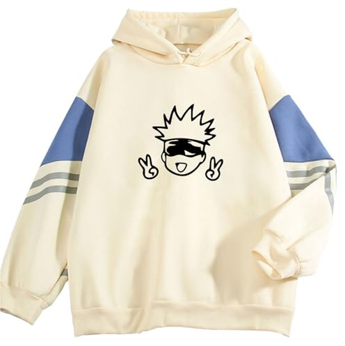 zhedu Japanische Satoru Print Hoodies Unisex Harajuku Cartoon Kordelzug Sweatshirts Herbst Winter Patchwork Streetwear (Color 02,XL)