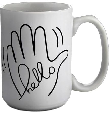Shopagift Just Saying Hello Mug Waving Hand Greet White 15oz Large Ceramic Cup