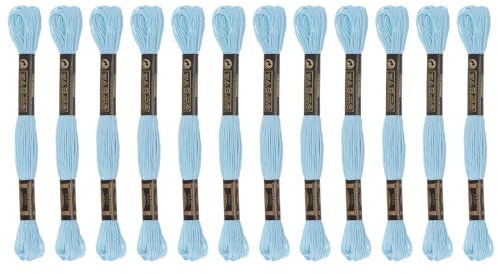 sourcing map 12 Stränge Stickgarn 8m aus ägyptischer langfaseriger Baumwolle für Stickprojekte, Himmelblau