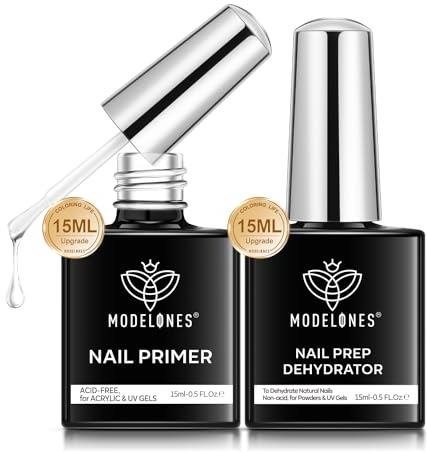Modelones Primer Ongle Gel UV et Déshydrateur Kit Vernis Semi Permanent pour Acrylique Polygel Vernis à Ongles Nail Prep Déshydratation et Collage Manucure Naturels Air Dry 15 ml 2pcs
