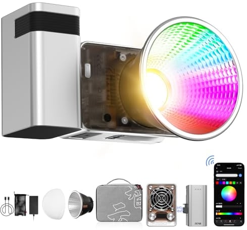 ZHIYUN RGB Videolicht Molus X60 RGB Combo [Official] 60W mit 2550mAh Akku, COB LED Videoleuchte, Video/Foto Kamera Licht mit 2010 Lux/ 2700~6500K/ CRI 95/ TLCI 98/ Bluetooth/ 15 Effekte, 319g