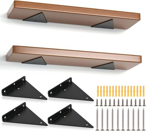 SENENQU 4 Stück 17CM Schwebende Regalhalterungen Unsichtbare Dreieck Wandhalterungen Schwarz, Regalhalterung Wandregal Metallwinkel für Offene Regale Heimwerkerbereich