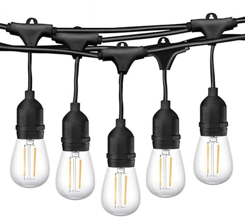 Epicflare LED Outdoor String Lights Mains Powered 48ft Waterproof Garden Festoon Lights IP44 15×2w+1 LED Bulbs Warm White Decorative Lighting for Home Patio Veranda Backyard Party Pergola