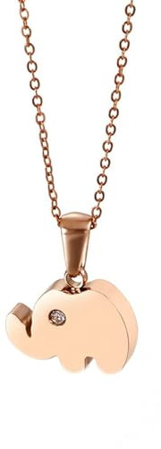 Dsnyu Rose Gold Necklace Chain for Women, Modern Pendant Necklace Stainless Steel Elephant with Cubic Zirconia Cable Chain Jewelry Trendy Gift