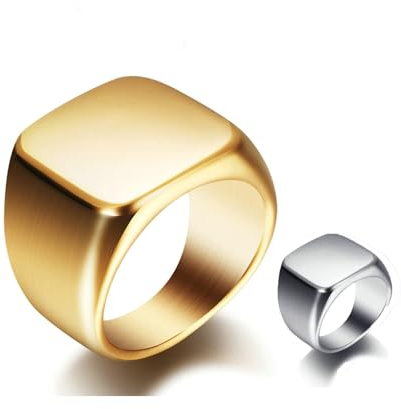 Bishilin Ringe Edelstahl Herren, Ring Personalisiert 18MM Quadrat Hochglanzpoliert Siegelring Partnerringe Ringe Männer Nickelfrei Gr.70 (22.3)