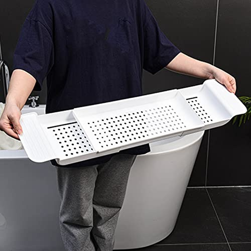 Badewannenablage, Stabile Platzierung, Erweiterbares Kunststoffmaterial, Abflussdesign, Badewannenablage, Wannentisch Badezimmer (Weiß)