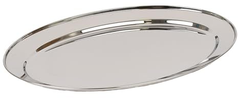 Argon Tableware 50 x 35cm Serving Platter - Stainless Steel Chrome Dinner Tray Oval Plate Large Appetizer Serving Dishes for Party, Events, Table Service, Snack Platters