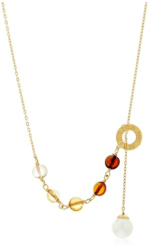 MAJORICA Collar Ámbar Algaida, Plata Bañada en Oro 18k, Perlas Blancas 8mm, Cristales de Murano, Joyería Artesanal para Mujer, Elegante y Sofisticado, 42/47 cm