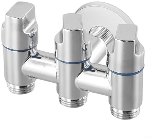 HEBEOT Válvula de ángulo de inyección de agua de tres vías, agua de una entrada y tres salidas para lavadora, lavavajillas, ducha conectada simultáneamente (plata)