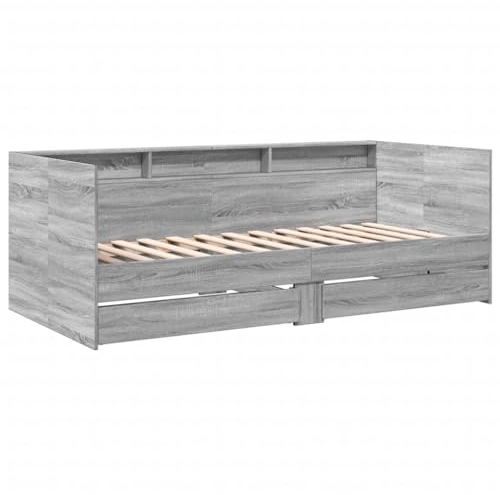 vidaXL Tagesbett, Gästebett mit 2 Schubladen mit Rollen, Schlafsofa für Schlafzimmer, Bettsofa Sofabett Daybed Bett, Grau Sonoma 100x200cm Holzwerkstoff