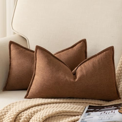 Yaertun 2er Set Leinen Reine Farbe dekorative Kissenbezug Moderne Kissenbezüge Schlafzimmer Sofa Wohnzimmer Dekokissen Bett Kissenhülle Sofakissen 40 x 80 cm Kaffee