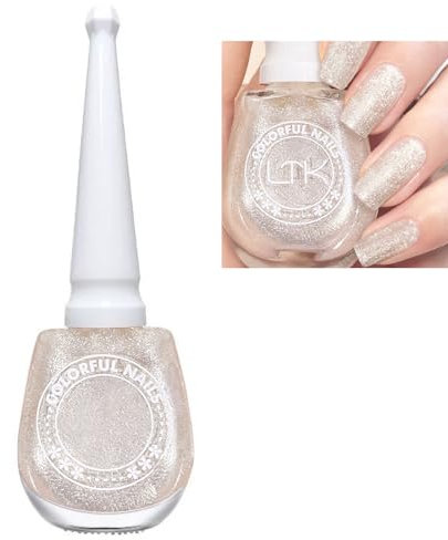 Pearl White Glitter Nail Polish, Mermaid Sparkly Shell Silver, Pink Shimmer Holographic Quick Dry Nail Varnish, Shining Sparkling No Need Cure, DIY Nail Art Manicure Long Lasting