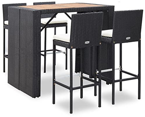 Homgoday Gartenmöbel, Gartenbar-Set, 5-teilig, Polyrattan und schwarzes Akazienholz, Gartenmöbel, Tisch und Stühle im Freien Set, Gartenmöbel-Set