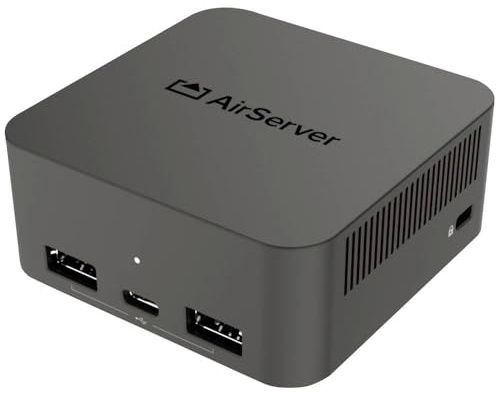 Airserver Connect 3 Cast Empfänger USB, Ethernet, USB-C für Computer, Laptop, Handy, Tablet, 4K60, bis zu 12 Geräte, Miracast, AirPlay, Google Cast