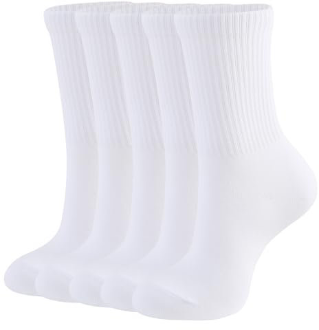 CLOSEMATE 5 Paar Tennissocken Damen Laufsocken Strümpfe Sportsocken Wadenstrümpfe Atmungsaktive Baumwollsocken Gekämmte Baumwolle Damensocken Crew Socks Weiß Größe S 35-38