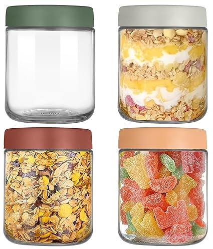 YUEYEE Overnight Oats Gläser,4 Pack 500ml Meal Prep Gläser für Hausgemachte Marmelade,Einmachen,Einlegen,Mason Jar,Wiederverwendbare Einmachgläser mit Schraubdeckel als Meal Boxen
