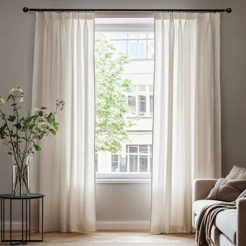 Deconovo Voile Gardinen Wohnzimmer Durchsichtige Vorhänge mit Kräuselband Halbtransparent Dekoschal Leinenoptik Gardinenschal, 175x140cm(HöhexBreite), Leinen, 2er Set