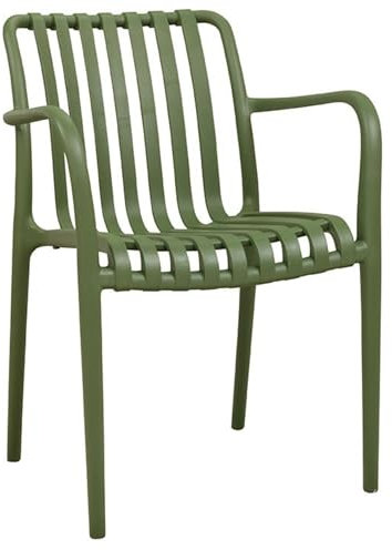 Acht & Acht Hochwertiger Terrassenstuhl, Gartenstuhl wetterfest mit Armlehnen aus Kunststoff für Garten Balkon Terrasse - Stapelbar - Markenqualität (Olivgrün)