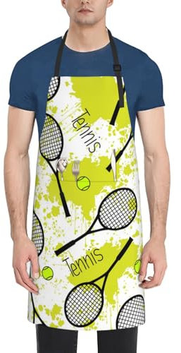 InOmak Tennisschläger, Küchenschürzen, Kochschürze mit Taschen, wasserdichte Kochschürze, verstellbare Latzschürzen