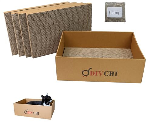 DIVCHI Cat Scratching Board With Box 5 Pcs Cat Scratch Pad With Catnip | Bed For Kitty | Cats Scratchers | Pet Cardboard | Kitten Scratching Boards
