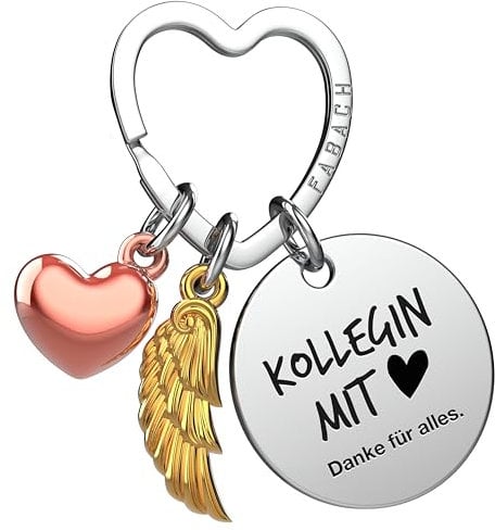 FABACH Beste Kollegin Schlüsselanhänger Schutzengel Glücksbringer mit Herz und Gravur - Abschied Kollege Abschiedsgeschenk - Geschenke Arbeitskollegin Geschenk für Kollegin mit Herz