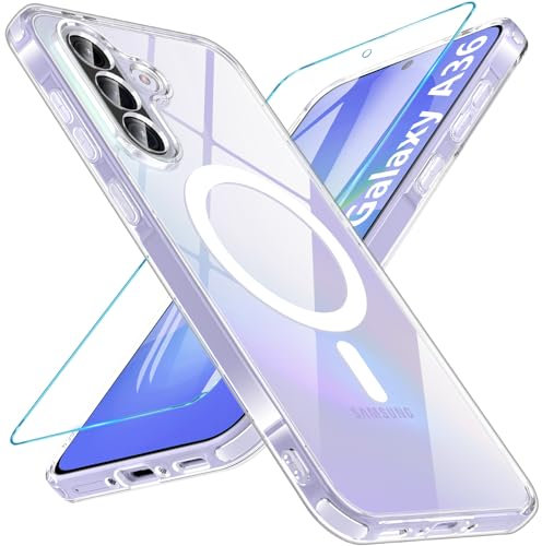 Kuaguozhe Magnétique Coque pour Samsung Galaxy A36 5G, Coque Samsung A36 5G avec Verre Trempé Protection Écran, Étui de Protection Antichoc Housse Case pour Samsung Galaxy A36 (Transparent)