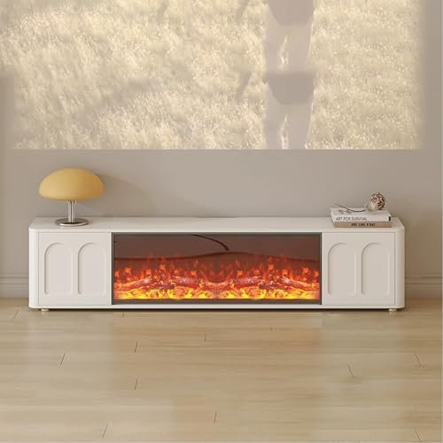 Mueble de TV con Chimenea Eléctrica de 100cm, Mueble para TV con Gabinetes de Almacenamiento, Mueble Television Moderno con Vetas de Madera, Control Remoto, para Sala de Estar y Dormitorio(180x30x40cm