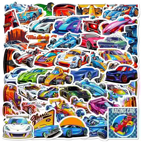 50 PCS Super Car Stickers, Cool Racing Stickers for Adults, Waterproof Vinyl Decals for Water Bottles, Laptops,Phone, Skateboards, Helmets, Guitars, Scrapbooks