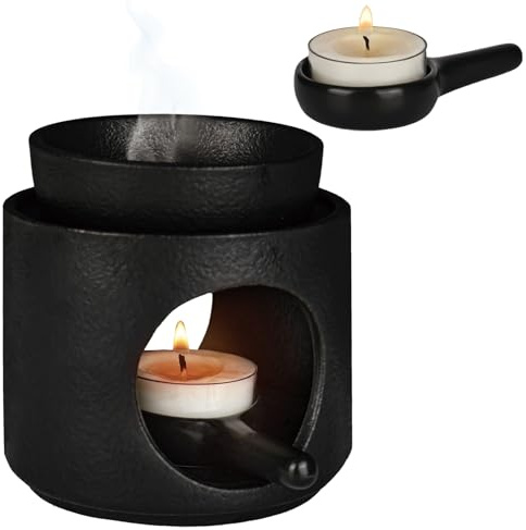 bssmmai 2 in 1 Duftlampe für ätherische öle Teelicht, Duftöl Lampe Keramik Schwarz mit Teelichthalter, Aromalampe, Stövchen für Duftöle, Räucherstövchen für Aromatherapie und Dekoration