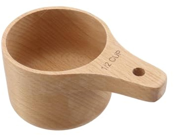 Mewutal 1/2 Tasse Messbecher aus Holz mit kurzem Griff | Handgefertigter Messlöffel aus Holz, 1/2 Esslöffel, Messlöffel, zum Backen, Kochen, für nasse und trockene Zutaten