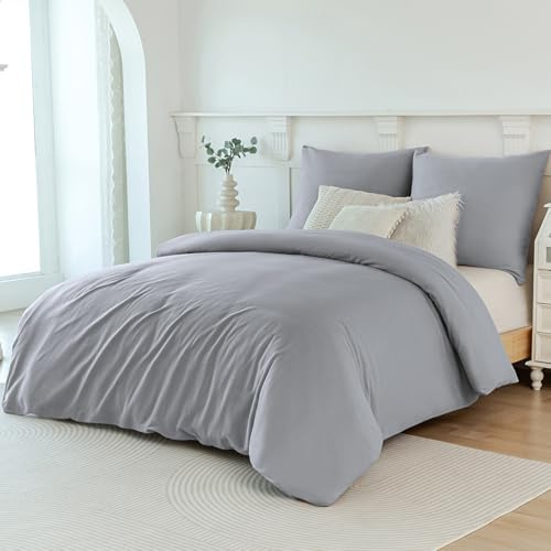 Soifox Winter Thermo Fleece Bettwäsche 200x200 Grau, Flauschige und Warme Cashmere Touch Bettbezug + Kissenbezug 2er Set 80x80 cm mit Reißverschluss