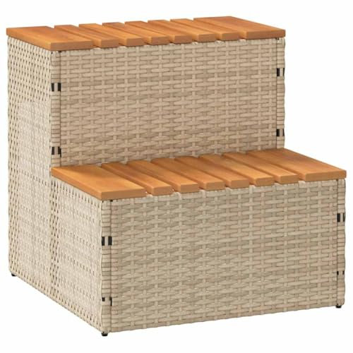 Whirlpool-Stufe, Beige, 50 x 50 x 50,5 cm, Polyrattan und Akazie, für Haus und Garten, Pool & Spa, Pool & Spa Zubehör
