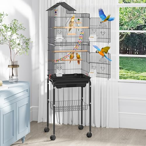 YITAHOME 62 Inch Large Bird Cage - Metal Flight Cage with Rolling Stand, Feeding Doors & Hanging Accessories for Parrots Cockatiels Conures Lovebirds Parakeets Small Birds