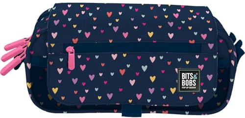 Grafoplas - Estuche Escolar Tres Compartimentos con Solapa, bits&Bobs Hearts, 23x10x10 cm, Organizador para Material Escolar, Gran Capacidad