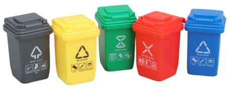 ChainYao 5-Pack 1:12 Scale Miniature Trash Cans - Colorful Sorting Waste Bins for Dollhouse, Diorama & Model Scene Decor (Micro Scale Accessories)