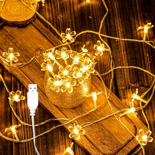 Kaleora Kirschblüten Lichterkette, 3M 20 LED Lichterkette Blumen, USB-betrieben, Warmweiß Kirschblüten Dekorative Lichter für Weihnachten, Hochzeit, Garten, Innen, Bäume, Party Deko