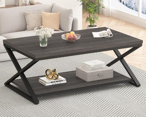 HSH Couchtisch mit Stauraum Rechteckig Wohnzimmertisch Dunkelgraue 120 cm | Sofatisch Mit Stauraum Und Ablage Couchtisch Wohnzimmertisch Holz für Couch