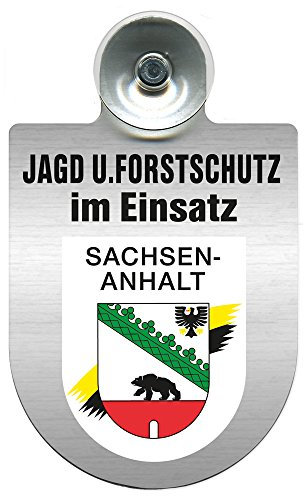 Einsatzschild für Windschutzscheibe incl. Saugnapf - Jagd + Forstschutz im Einsatz - Wappen nach Wahl - 309729- Farbe Region Sachsen-Anhalt