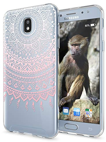 NALIA Handyhülle kompatibel mit Samsung Galaxy J3 2017 (EU-Modell), Motiv Design Schutzhülle Slim Silikon Case, Handy-Tasche Hülle Smart-Phone Etui Muster Back-Cover Dünn, Designs:Mandala Pink