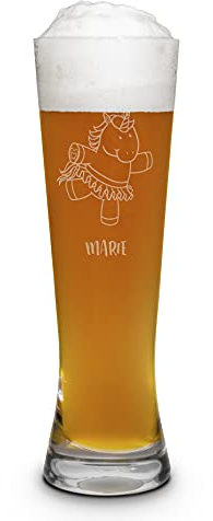 printplanet® Graviertes Weizenglas - Leonardo® Weißbierglas mit Gravur (mit Name oder Text personalisiert) - Design Einhorn
