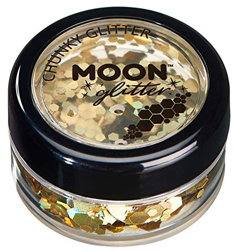 Holographischer grober Glitzer von Moon Glitter - 100% kosmetische Glitzer für Gesicht, Körper, Nägel, Haare und Lippen - 3g - Gold